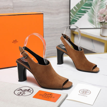 HM 26ss Peep-Toe Sandals 80 Brown Suede 601242