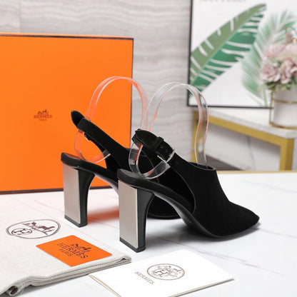 HM 26ss Peep-Toe Sandals 80 Black Suede 601243