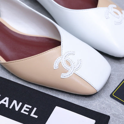 Chanel 2026 Slingback Beige White Suede Leather 758403