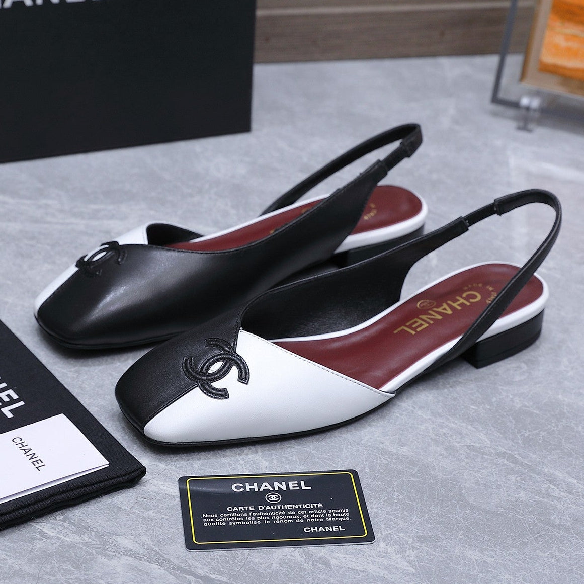Chanel 2026 Slingback Black White Suede Leather 758404