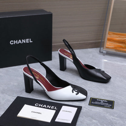 Chanel 2026 High-Heeled Slingback 60mm Black White Suede Leather 758408