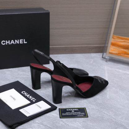 Chanel 2026 High-Heeled Slingback 60mm Black Suede Leather 758410