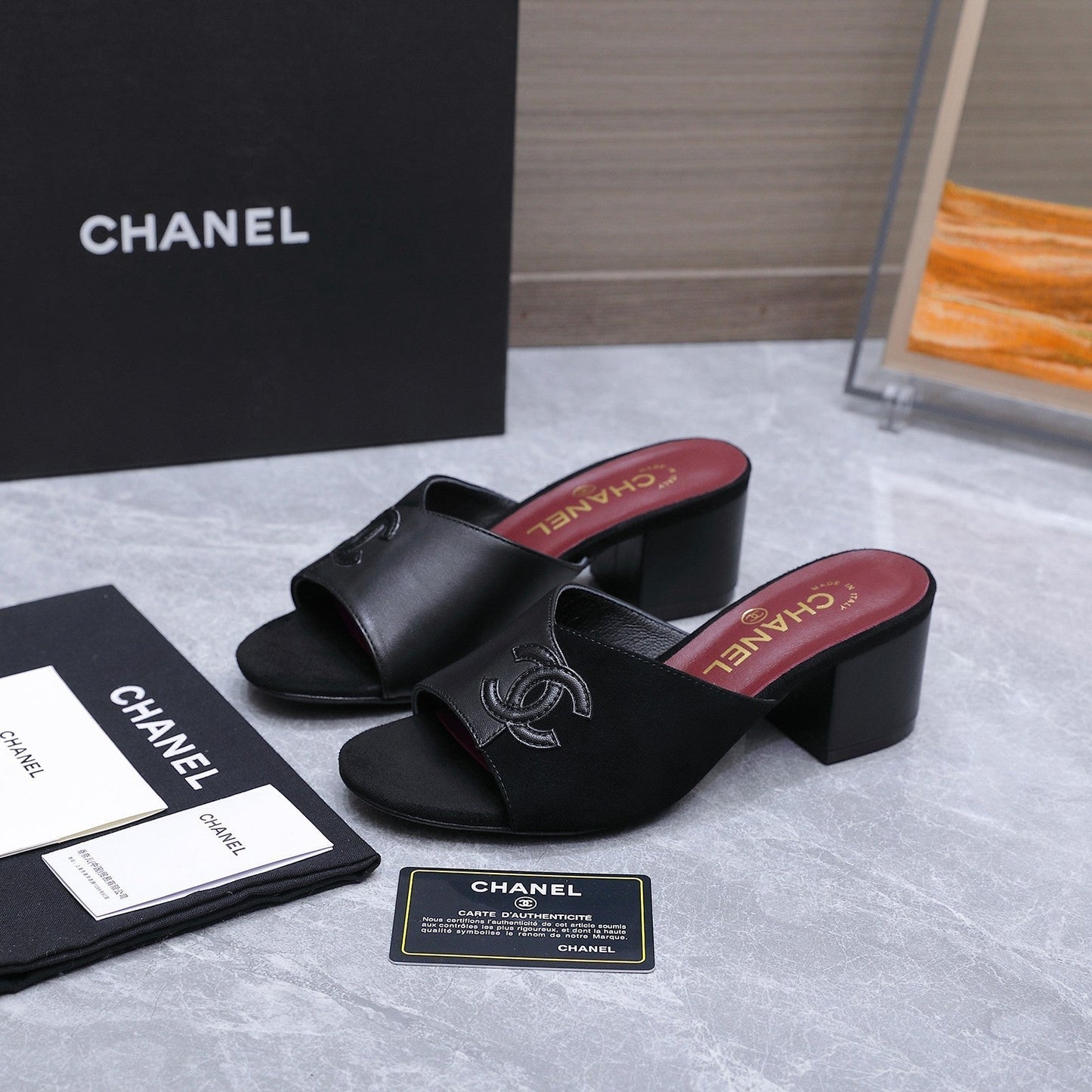 Chanel 2026 High-Heeled Sandals Black Suede Leather 758418