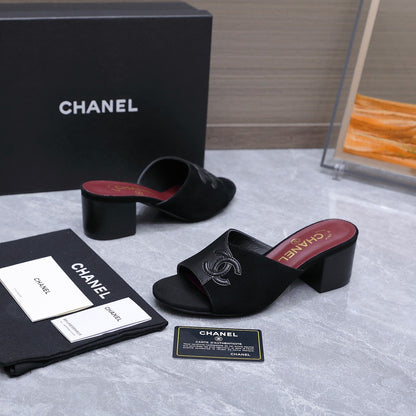 Chanel 2026 High-Heeled Sandals Black Suede Leather 758418