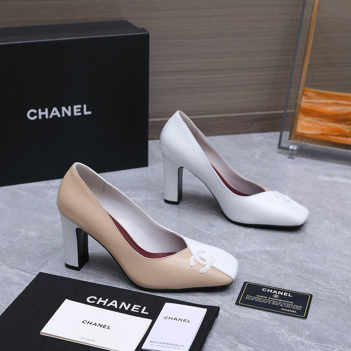 Chanel 2026 High-Heeled Pump 85mm Beige-White Suede Sheepskin 758423