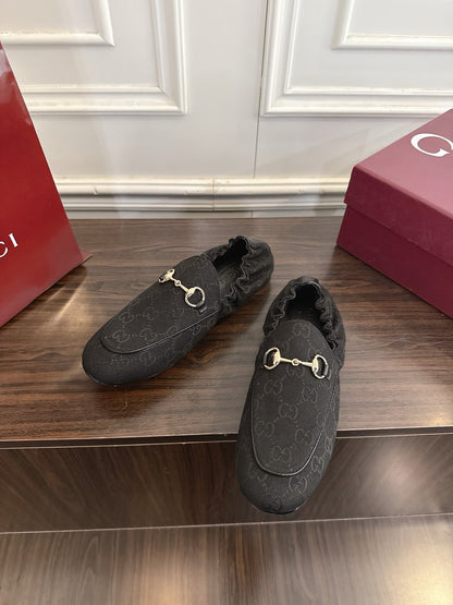 GG 26SS Loafers Black Monogram Canvas Leather 645953