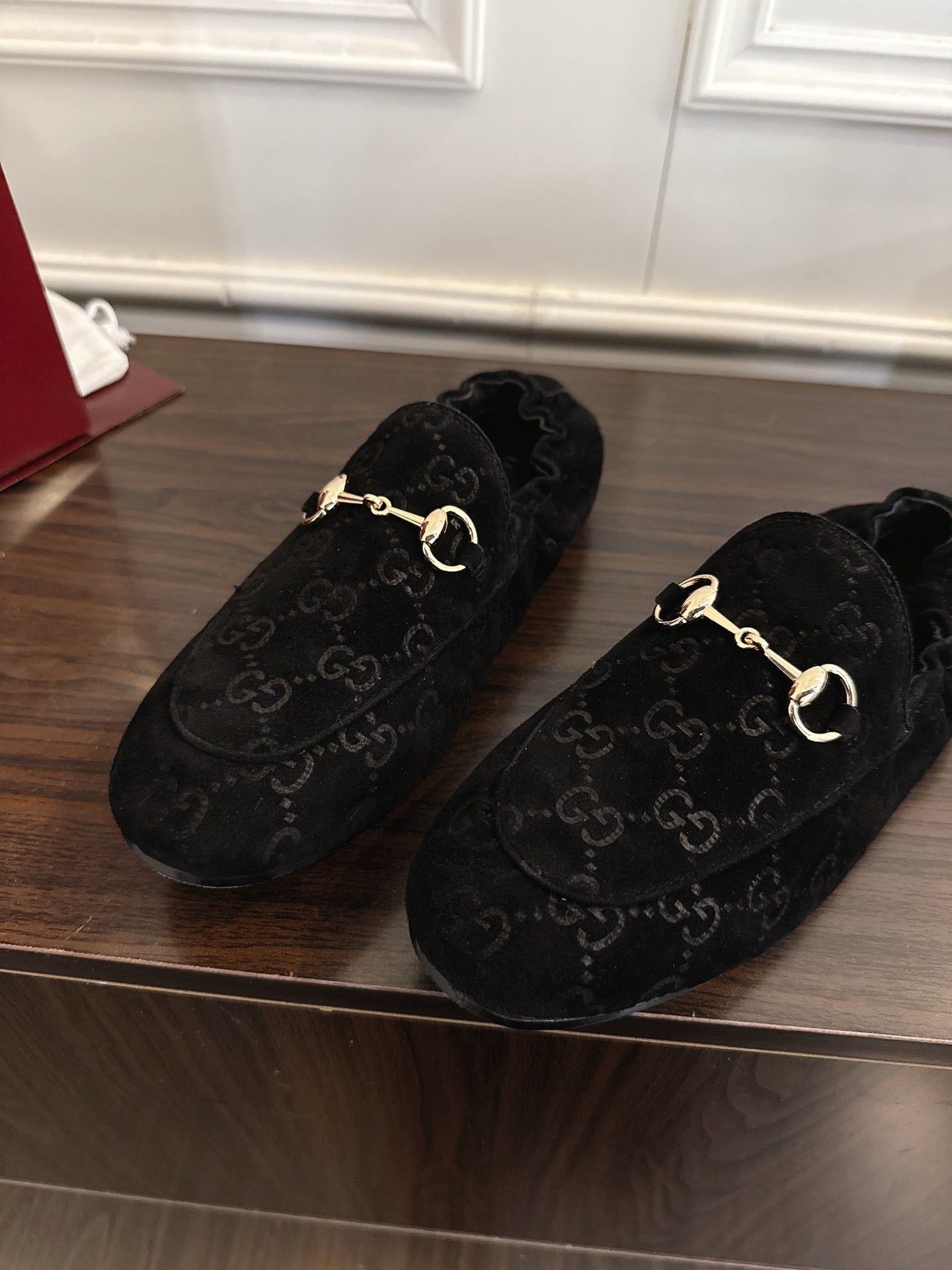 GG 26SS Loafers Black Monogram Suede Leather 645958
