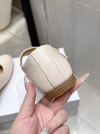 Celine 26 Ballet Flats Light Beige Cowhide 608055