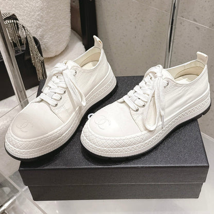 Chanel 2026 Panda Sneakers White Denim Leather 762921