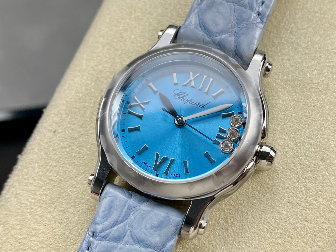 Happy Diamonds 30mm Silver Blue Dial
