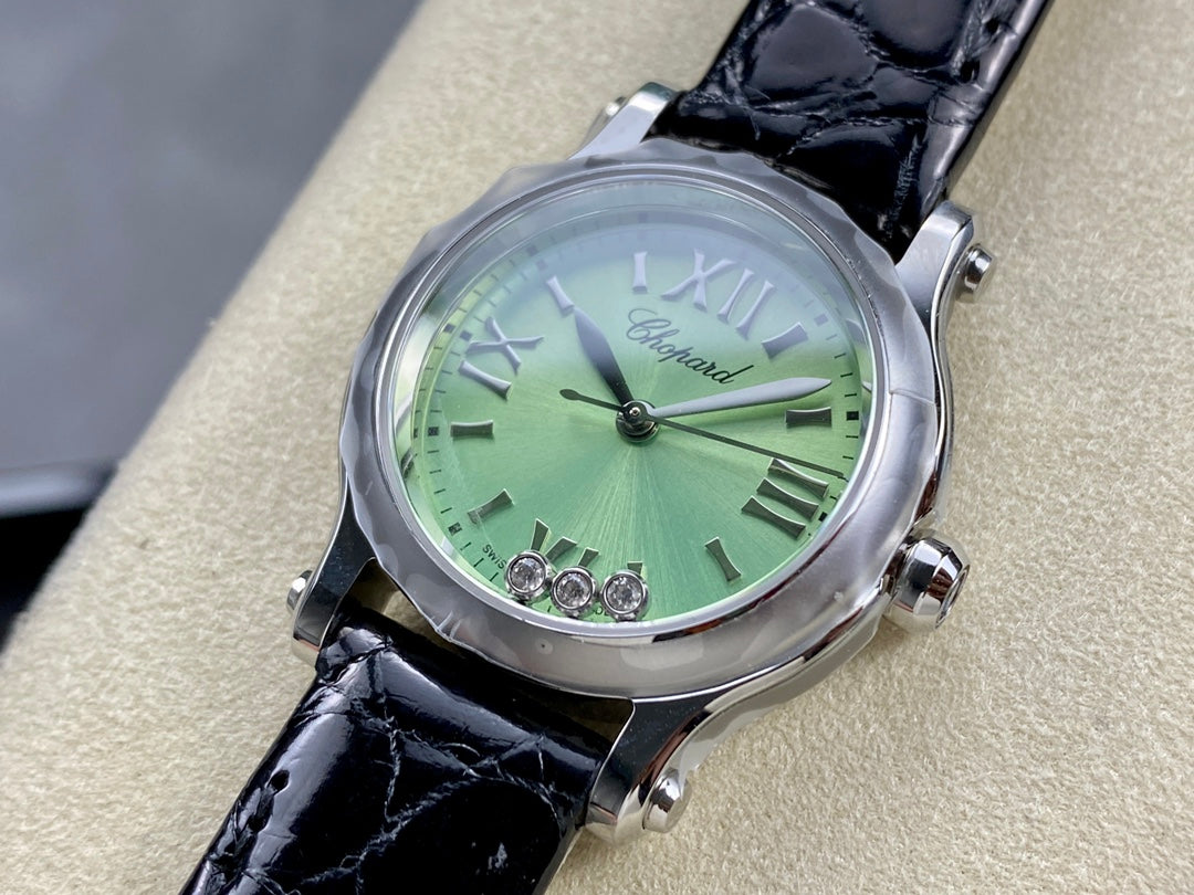 Happy Diamonds 30mm Silver Green Dial
