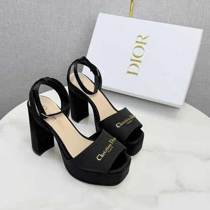 CD 26s Platform Sandals 80 Black Beige Satin Sheepskin 640230