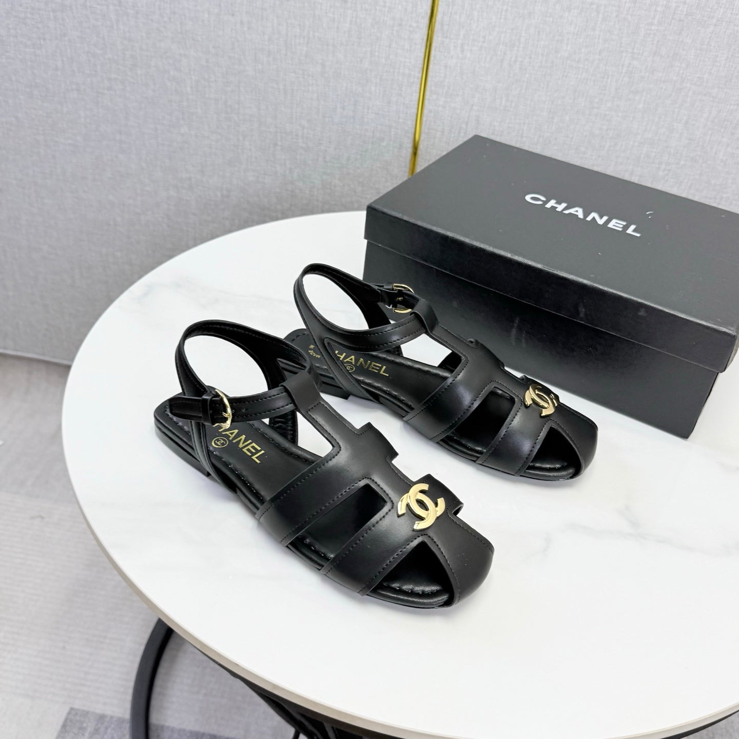 Chanel 2026 Double C Cutout Roman Flat Sandal Sheepskin 904596