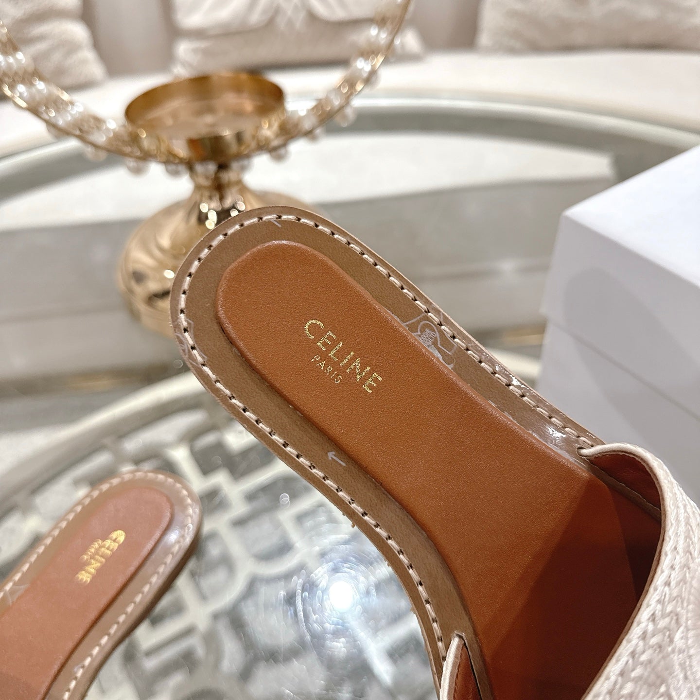 Celine 26 Triomphe Slide Sandals Woven Leather 736551