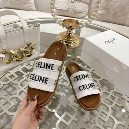 Celine 26 Pitea Sandals Jacquard Cotton Fabric Leather 736580