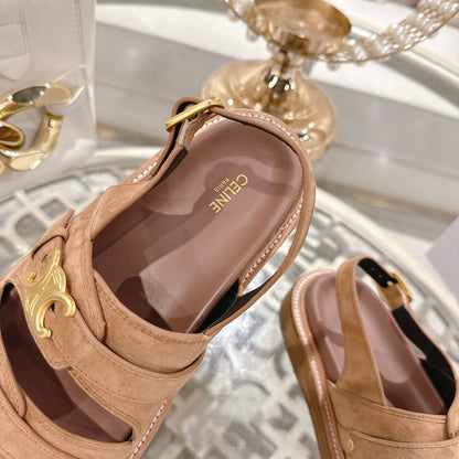 Celine 26 Tippi Triomphe Sandals In Suede Calfskin 736602