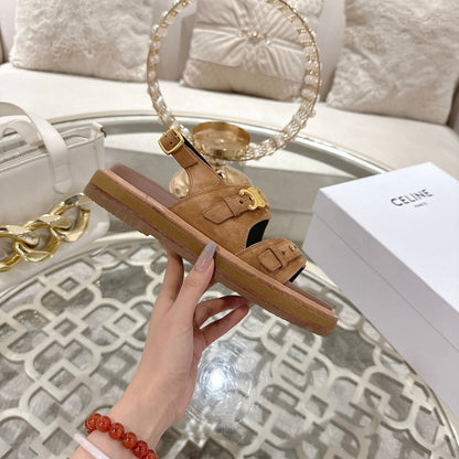 Celine 26 Tippi Triomphe Sandals In Suede Calfskin 736602