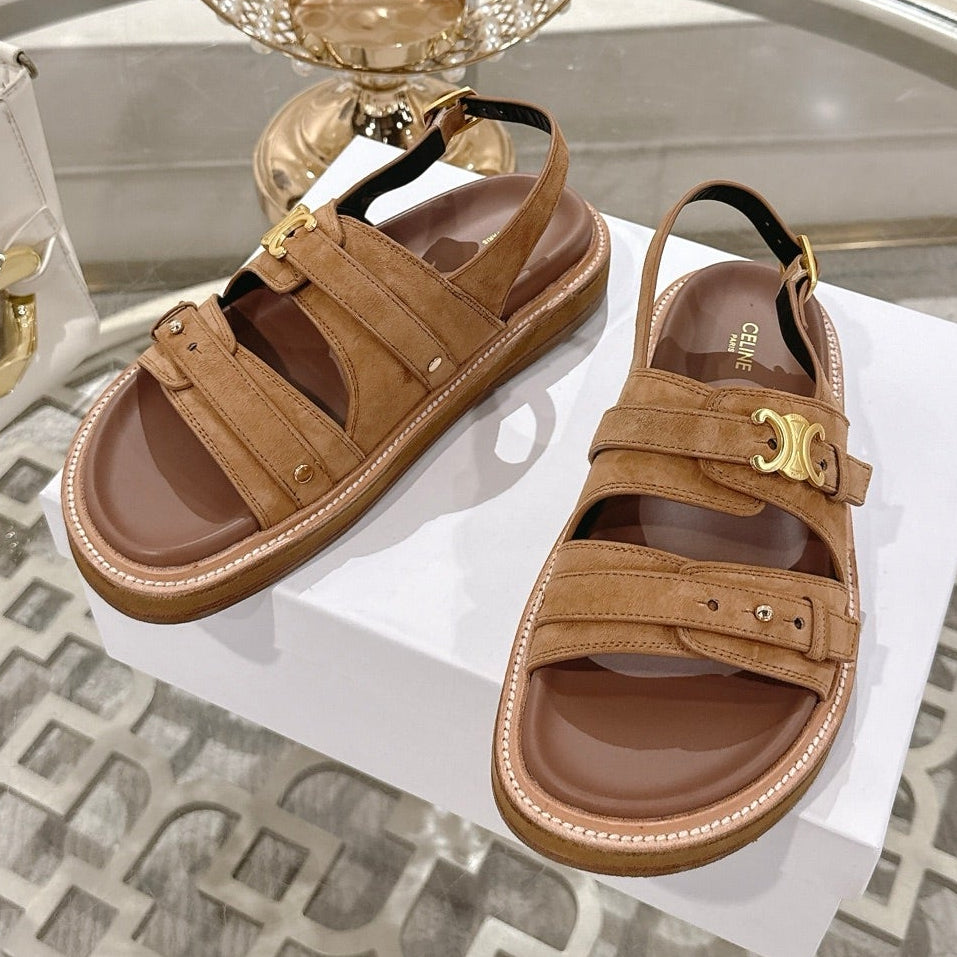 Celine 26 Tippi Triomphe Sandals In Suede Calfskin 736602