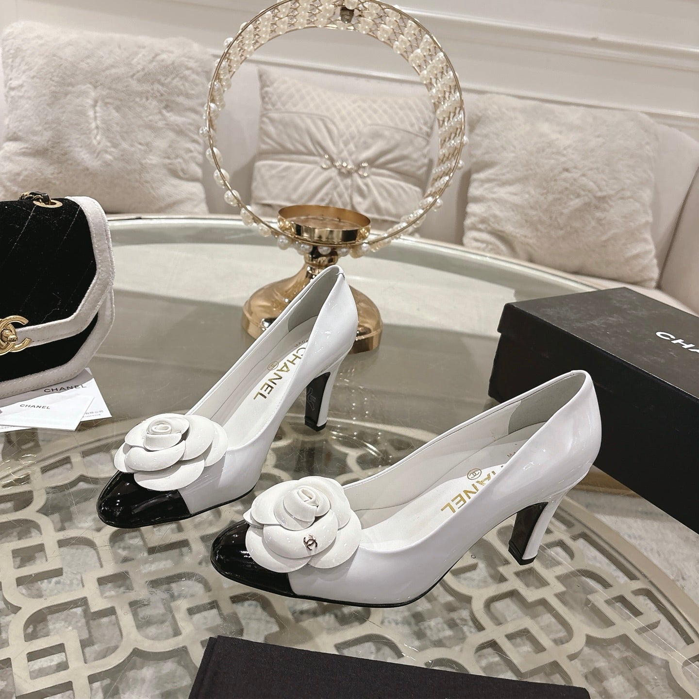 CC 26s High Heels Pump 85 White Black Patent Leather 627003