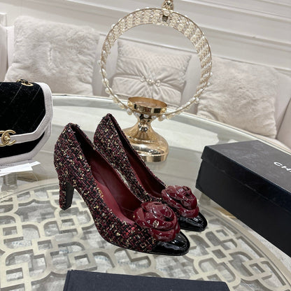 CC 26s High Heels Pump 85 Burgundy Colorful Wool Fabric 627013