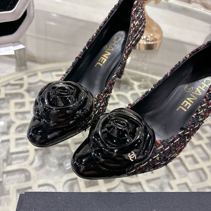 CC 26s High Heels Pump 85 Black Colorful Wool Fabric 627014