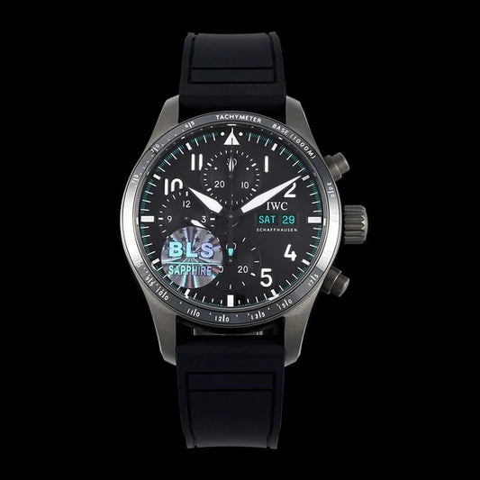 IWC Pilot 41mm Black Dial Silver Metallic Case Rubber Strap