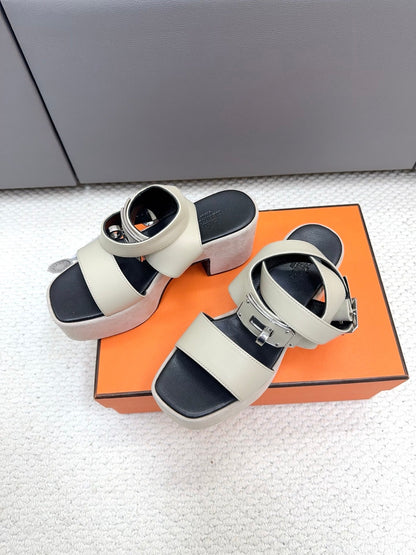 HM 2026 Platform Sandals 70 Black Beige Suede Cowhide 664407