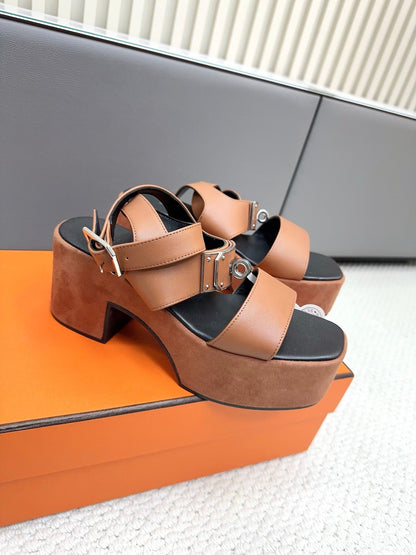 HM 2026 Platform Sandals 70 Brown Black Suede Cowhide 664409