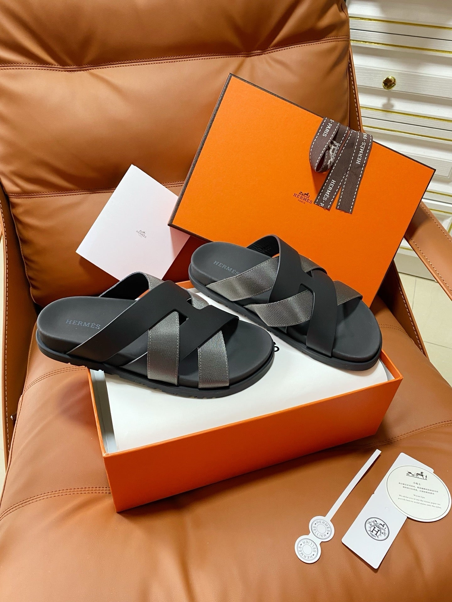 HM 2026 Cross Sandals Black Calfskin 667288