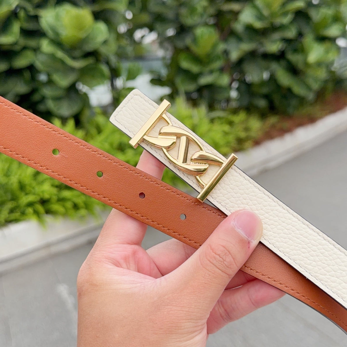 HM My H belt 2.5cm Ivory Gold Cowhide 202570
