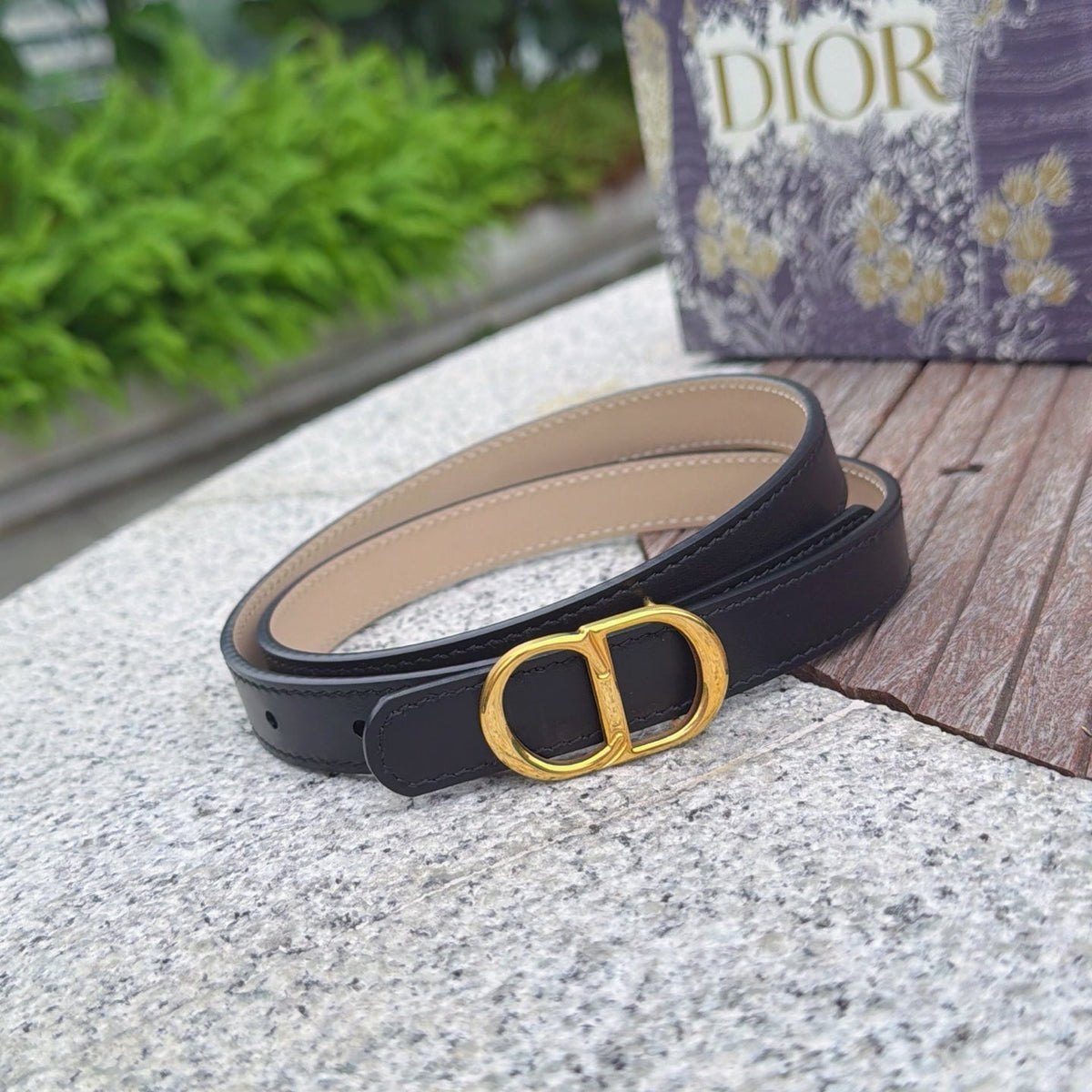 CD 2cm Icon Belt Black Khahi Gold Calfskin 203166