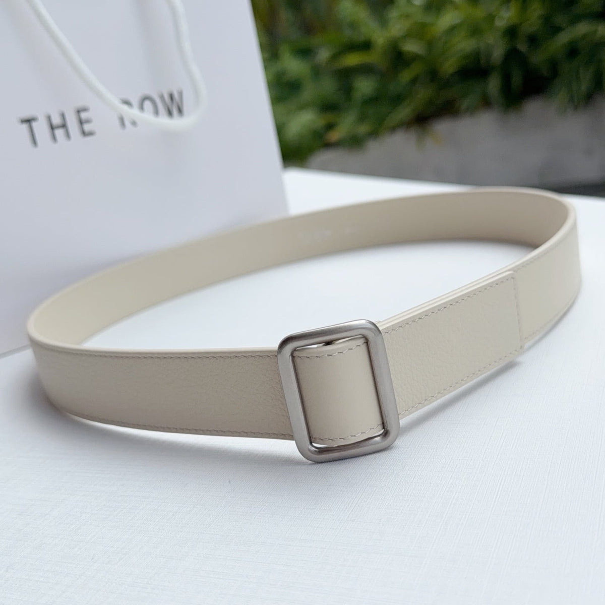 The Row Jin Belt 3cm Cream Sliver Cowhide 211142