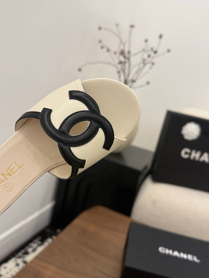 Chanel 2026 Mule Sandal White Black Cowhide