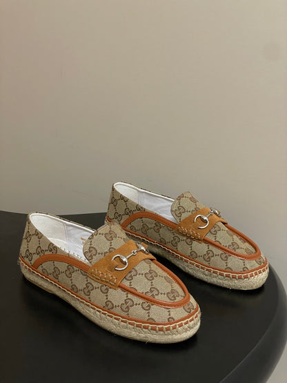 GG 26ss Slip-on Loafers Camel Beige Denim 593496