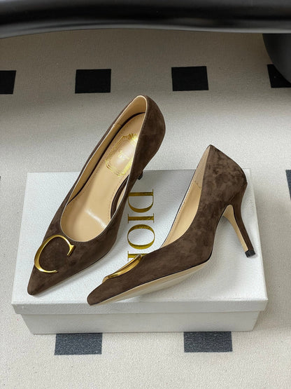 CD 26 High-Heeled 85 Pumps Dark Brown Suede 593594