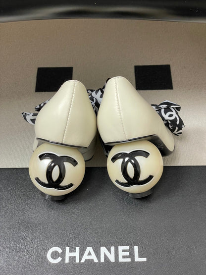 CC 26 Double C Pearl Heel Pump With Silk Ribbon Sheepskin