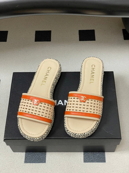 CC 26s Platform Slippers Light Beige Orange Cowhide 649456