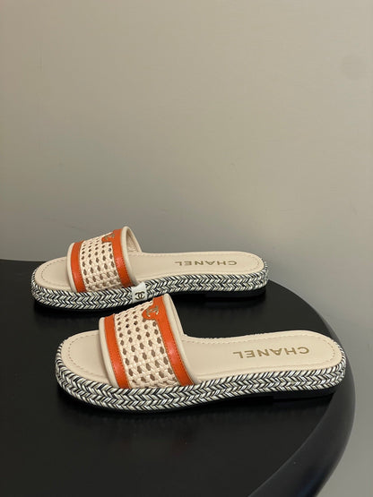 CC 26s Platform Slippers Light Beige Orange Cowhide 649456