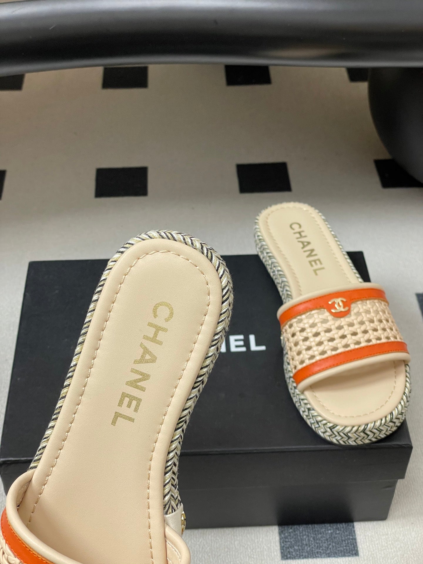 CC 26s Platform Slippers Light Beige Orange Cowhide 649456