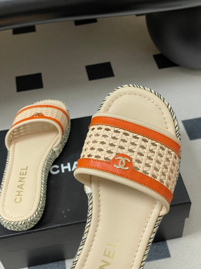 CC 26s Platform Slippers Light Beige Orange Cowhide 649456