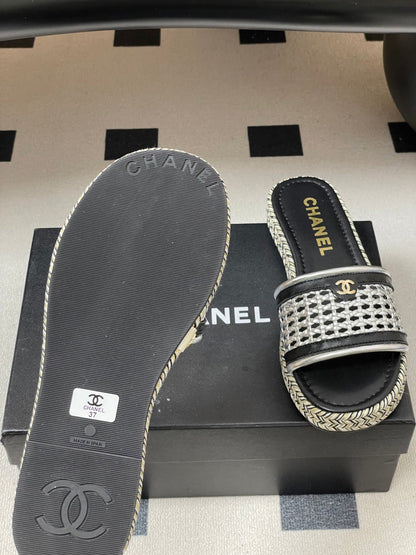CC 26s Platform Slippers Black Sliver Cowhide 649460