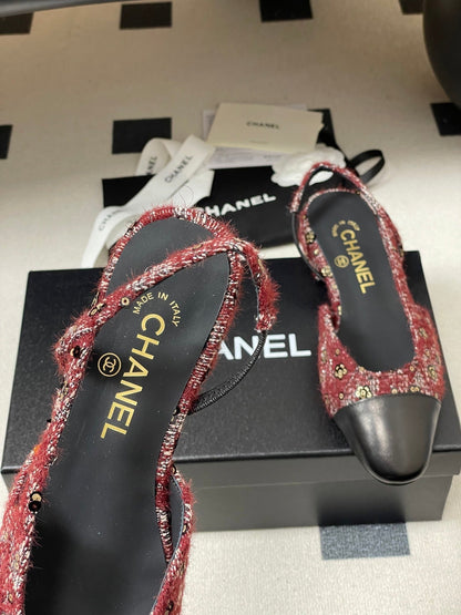 CC 26s Slingback Dark Red Black Tweed Sheepskin 649424