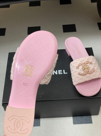 CC 26s Flat Slippers Pink Fabric Sheepskin 649488