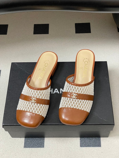 CC 26s High-Heeled Mules Camel Brown White Cowhide 649466