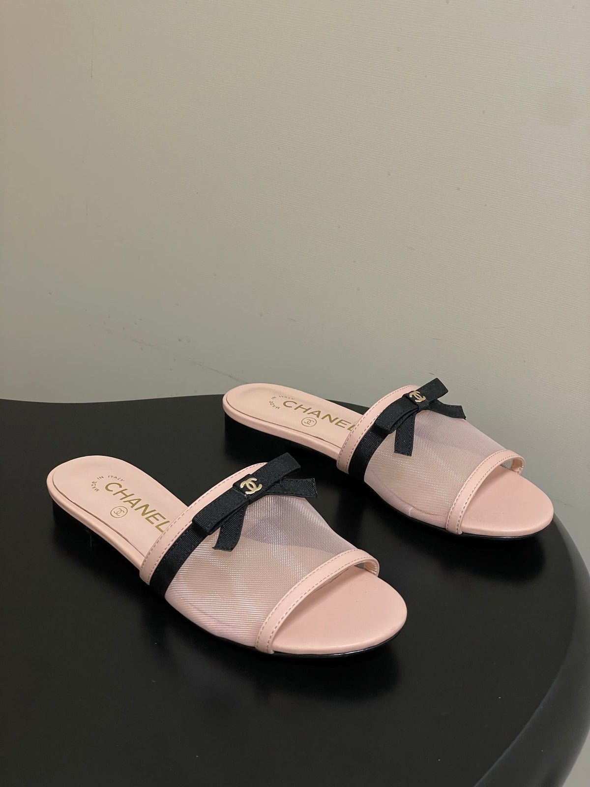 CC 2026 Sandal Bow Mesh Calfskin