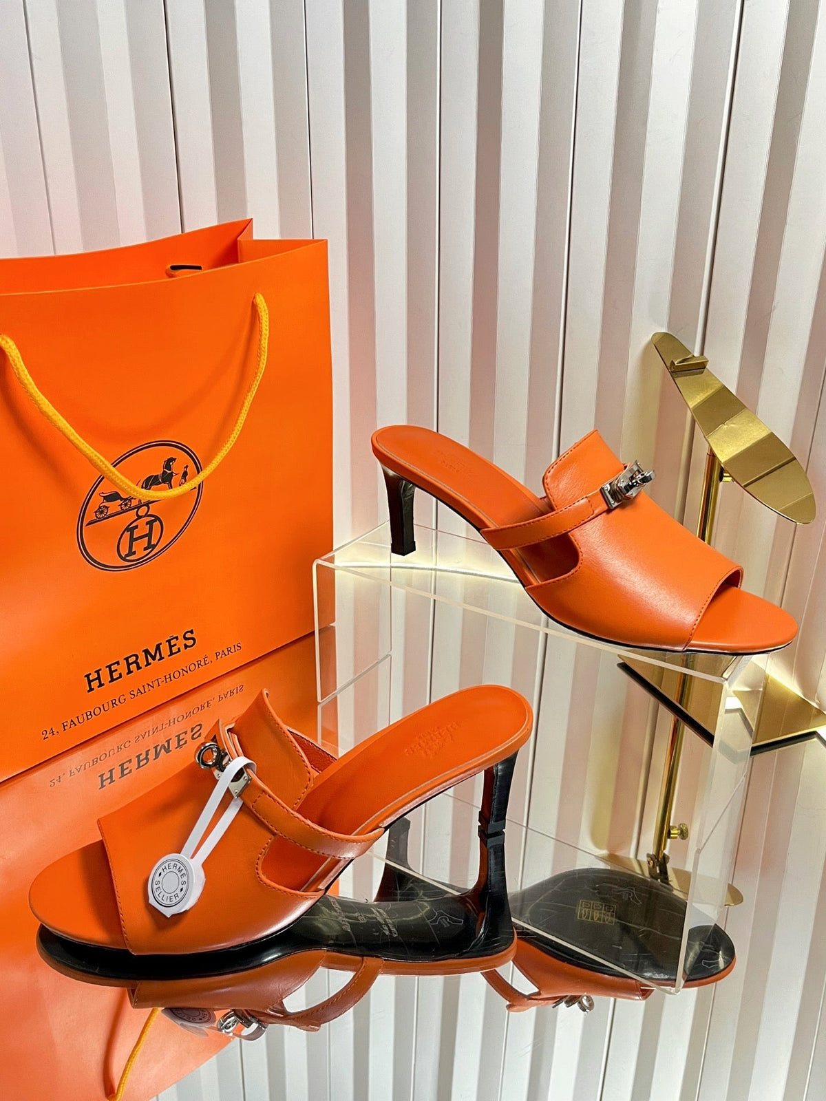 HM Cute Sandal 7cm Orange Calfskin 616210