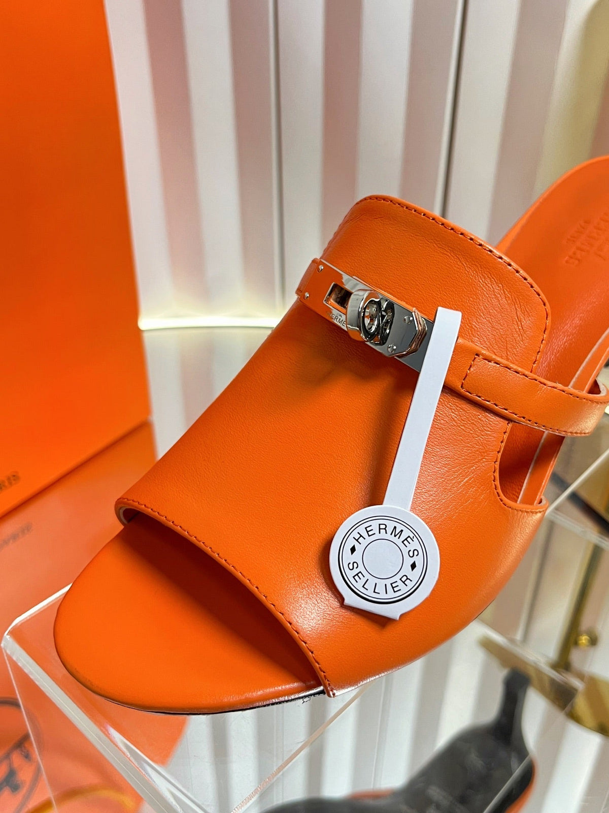 HM Cute Sandal 7cm Orange Calfskin 616210