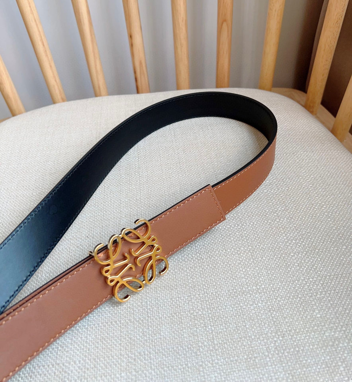 Loewe Anagram Belt 28mm Brown And Black Cowhide Leather 176574