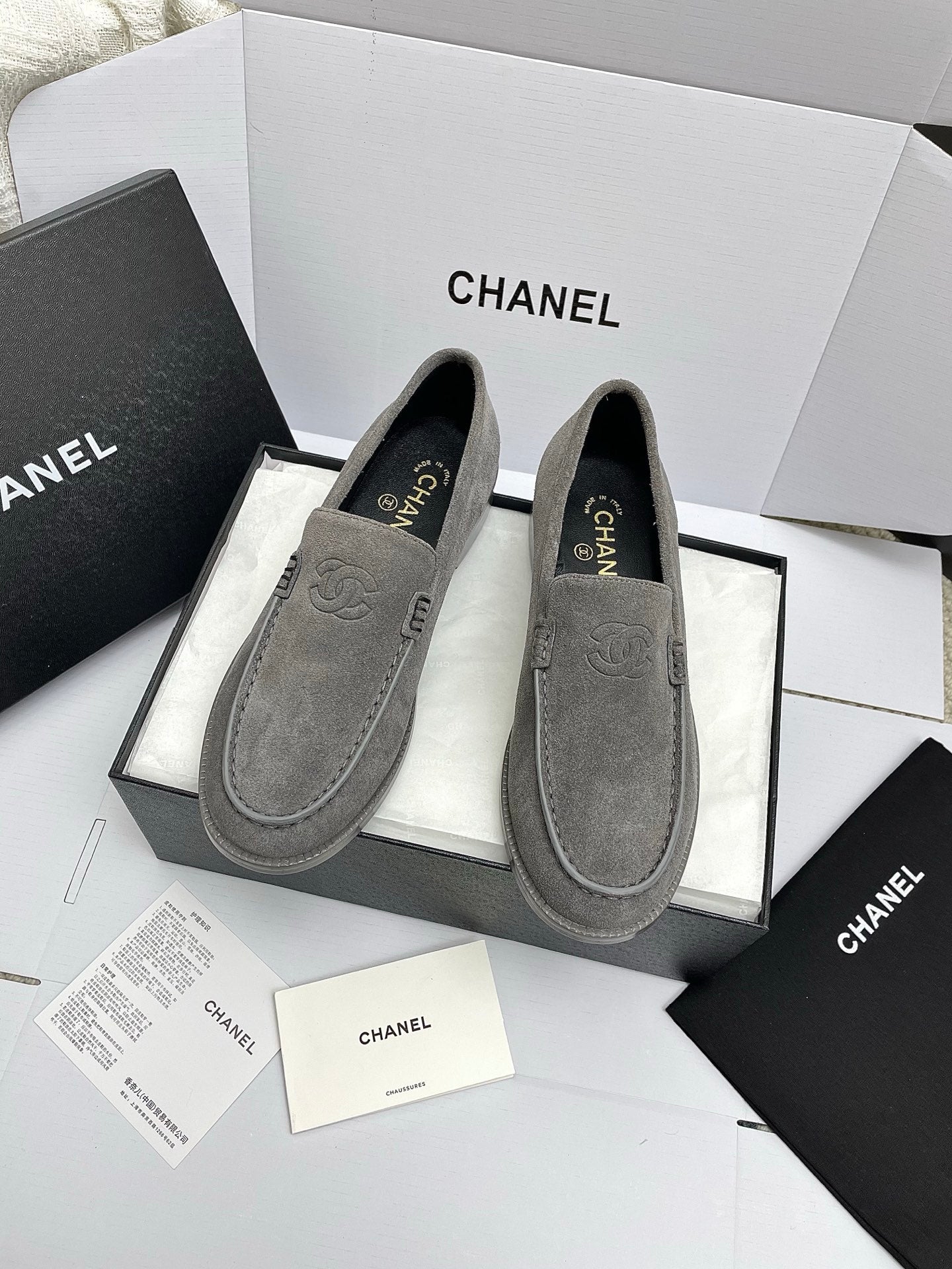 CC 26s Double C Loafers Gray Suede 645305