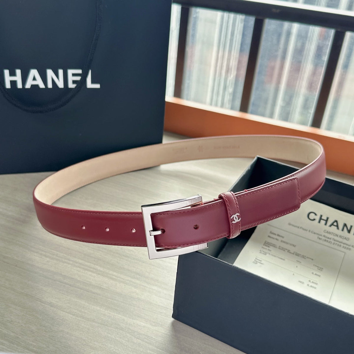 CC Belt 3cm Burgundy Sliver Cowhide 202809